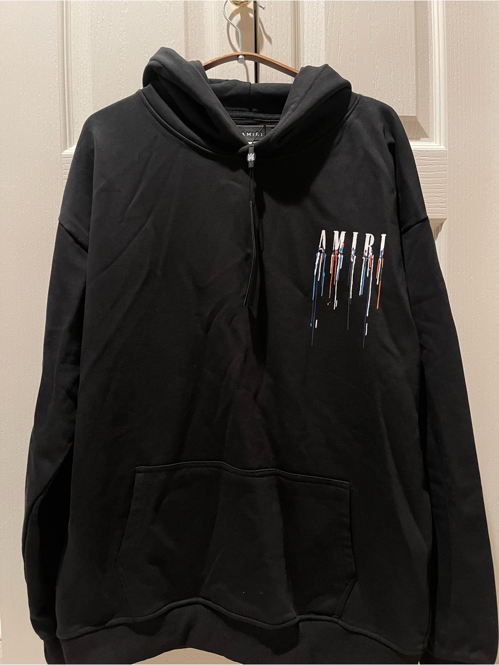 AMIRI Black Zip-Up Hoodie with Multicolor Drip Logo